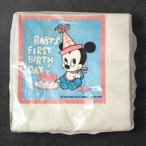 Vintage Disney Baby’s First Birthday Mickey Mouse Napkins Set of 2 1984 Licensed - Picture 5 of 8